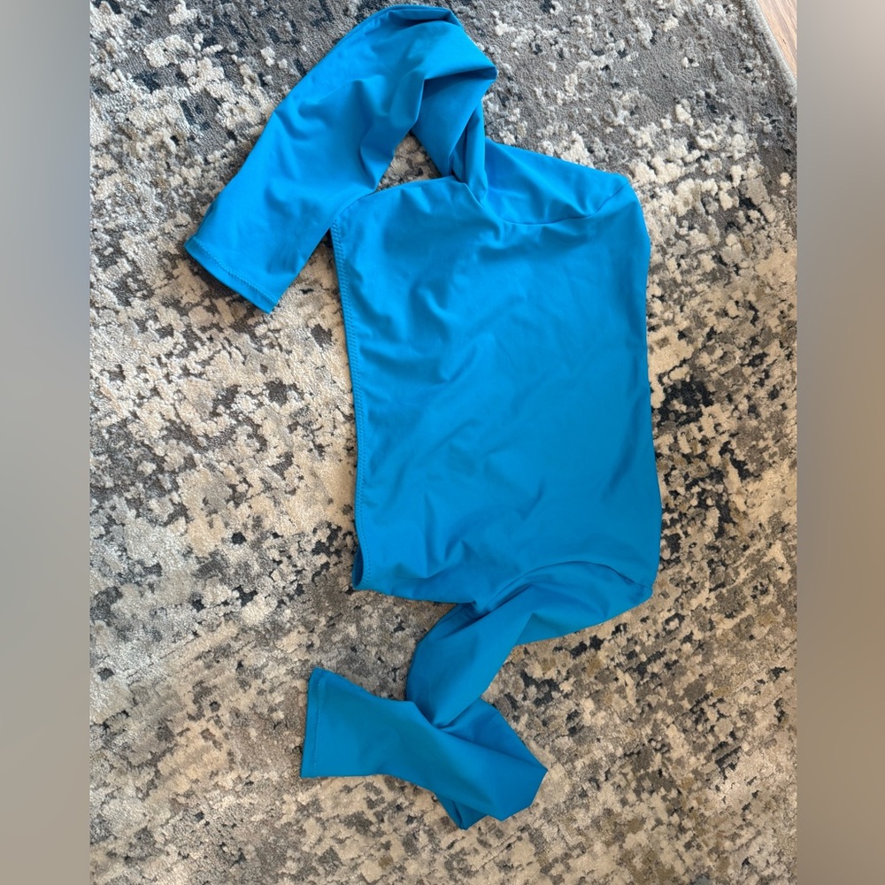 SKIMS Coverup Set: Swim Long Sleeve Shrug and Ruched Mini Skirt Turquoise - Picture 4 of 16